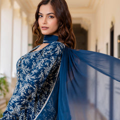 EthniFlair Floral Printed Empire Aari Work Kurta with Pyjamas & Dupatta