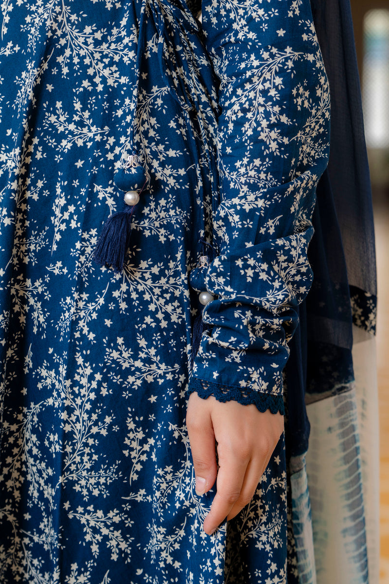 EthniFlair Floral Printed Empire Aari Work Kurta with Pyjamas & Dupatta