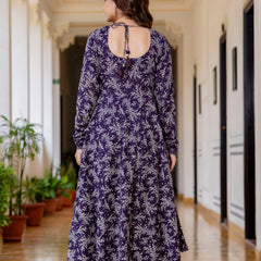 EthniFlair Floral Printed Empire Aari Work Kurta with Trousers & Dupatta