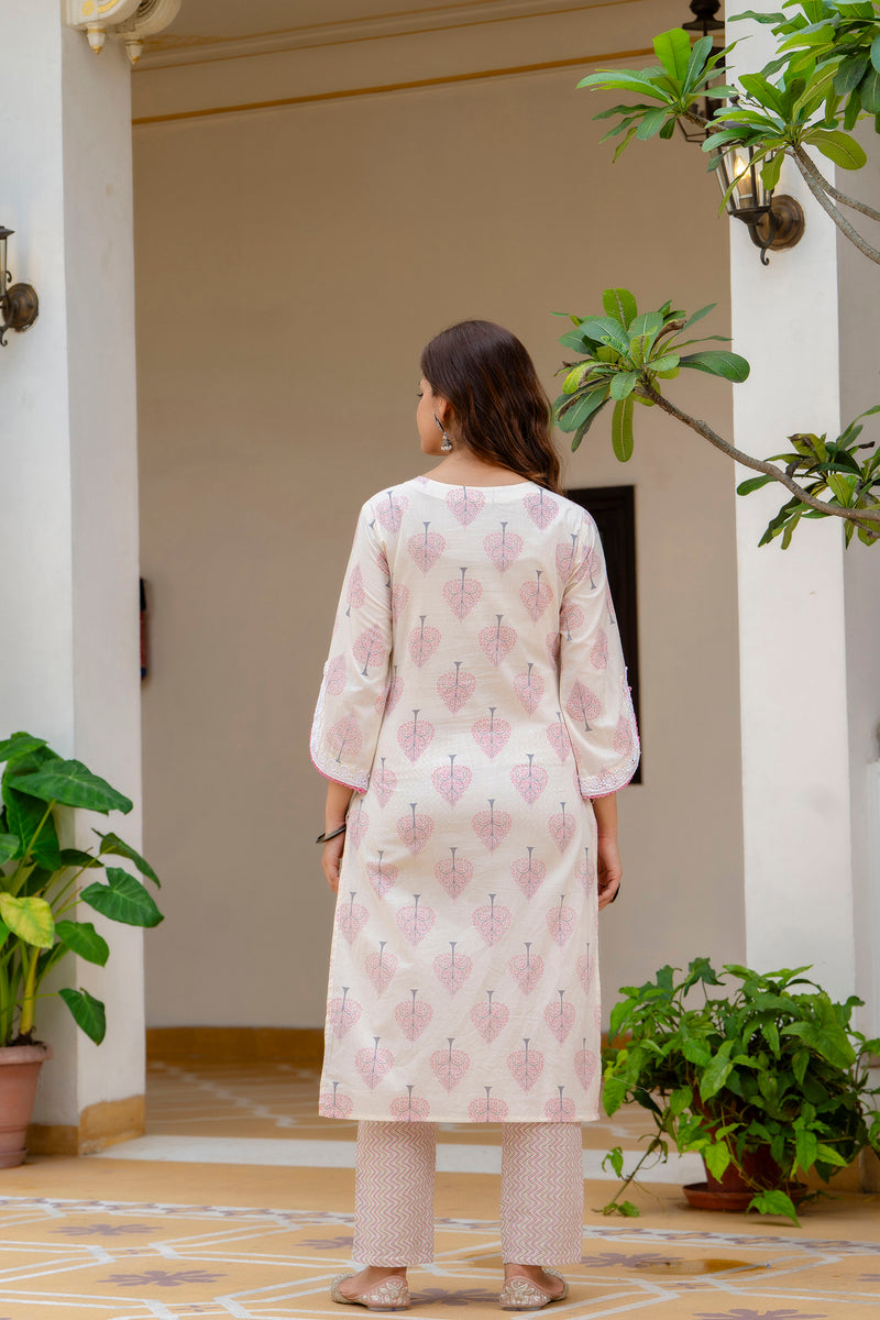 EthniFlair Floral Printed Aari Work Kurta with Palazzos & Dupatta