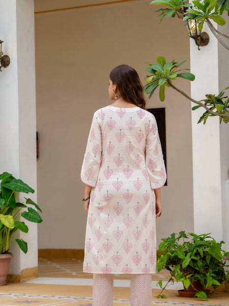 EthniFlair Floral Printed Aari Work Kurta with Palazzos & Dupatta