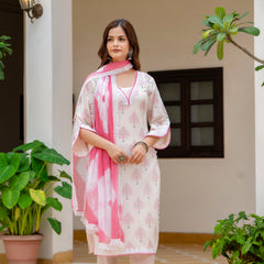 EthniFlair Floral Printed Aari Work Kurta with Palazzos & Dupatta