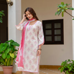 EthniFlair Floral Printed Aari Work Kurta with Palazzos & Dupatta