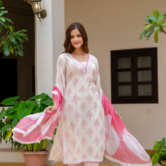 EthniFlair Floral Printed Aari Work Kurta with Palazzos & Dupatta