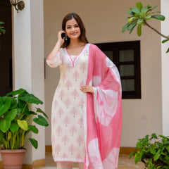 EthniFlair Floral Printed Aari Work Kurta with Palazzos & Dupatta