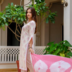 EthniFlair Floral Printed Aari Work Kurta with Palazzos & Dupatta