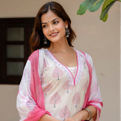 EthniFlair Floral Printed Aari Work Kurta with Palazzos & Dupatta