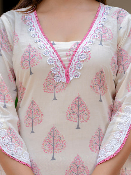 EthniFlair Floral Printed Aari Work Kurta with Palazzos & Dupatta