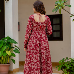 EthniFlair Floral Printed Empire Aari Work Kurta with Trousers & Dupatta