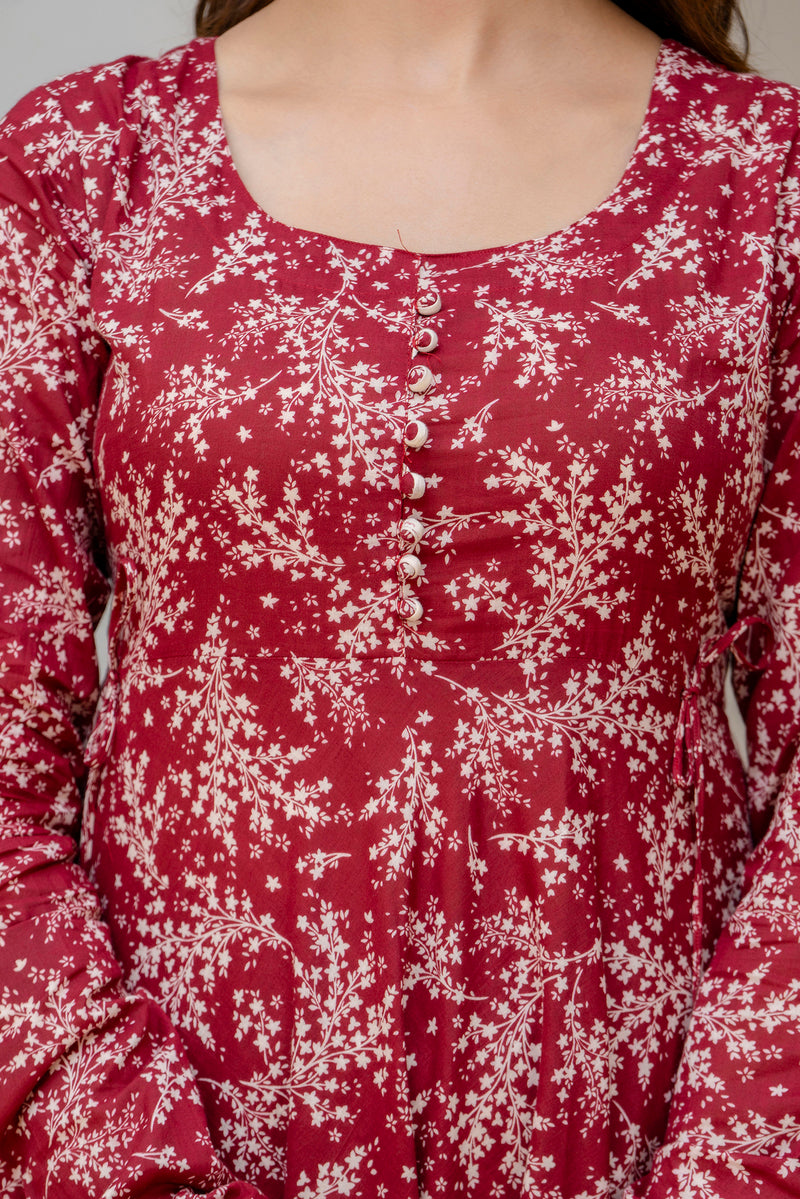 EthniFlair Floral Printed Empire Aari Work Kurta with Trousers & Dupatta