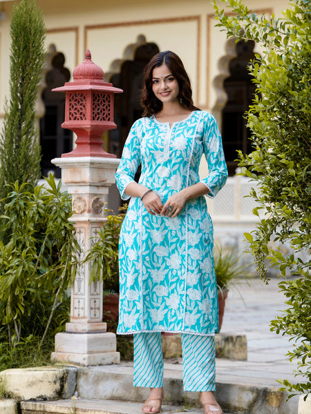 EthniFlair Floral Embroidered Aari Work Kurta with Pyjamas & Dupatta