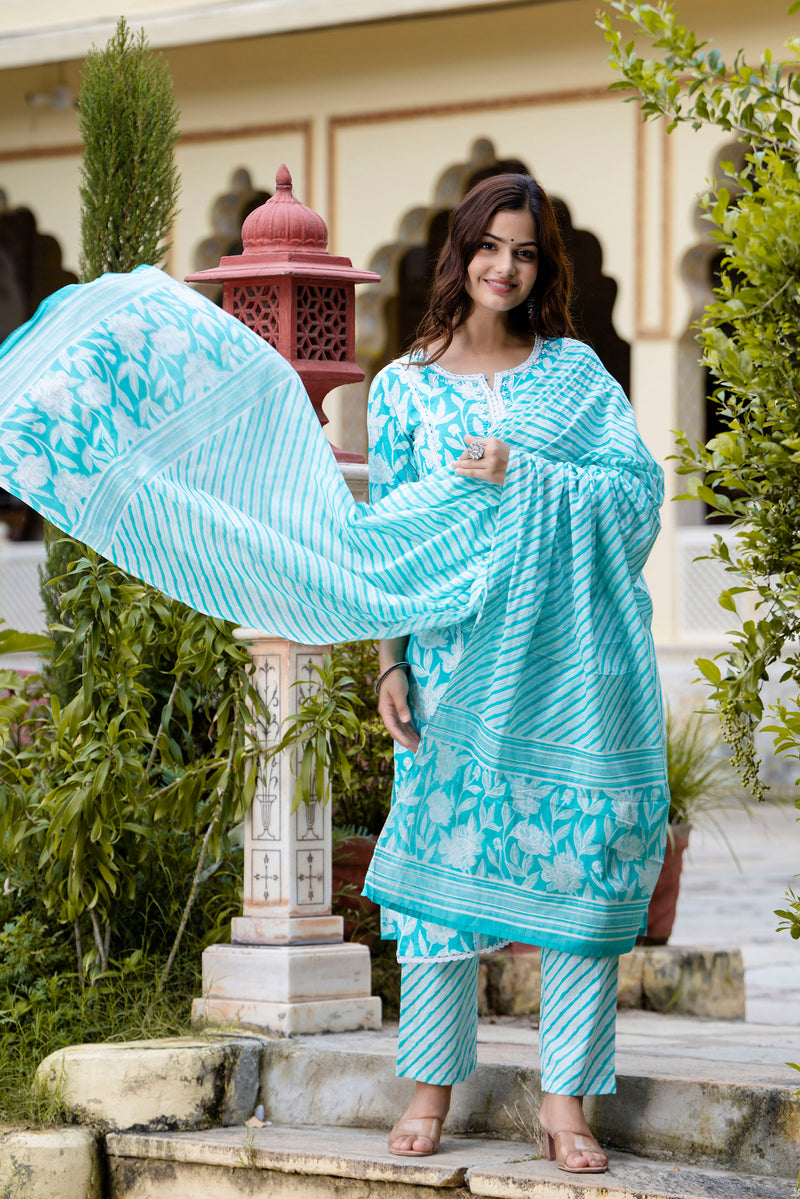 EthniFlair Floral Embroidered Aari Work Kurta with Pyjamas & Dupatta
