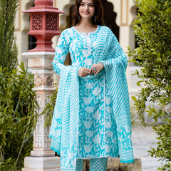 EthniFlair Floral Embroidered Aari Work Kurta with Pyjamas & Dupatta