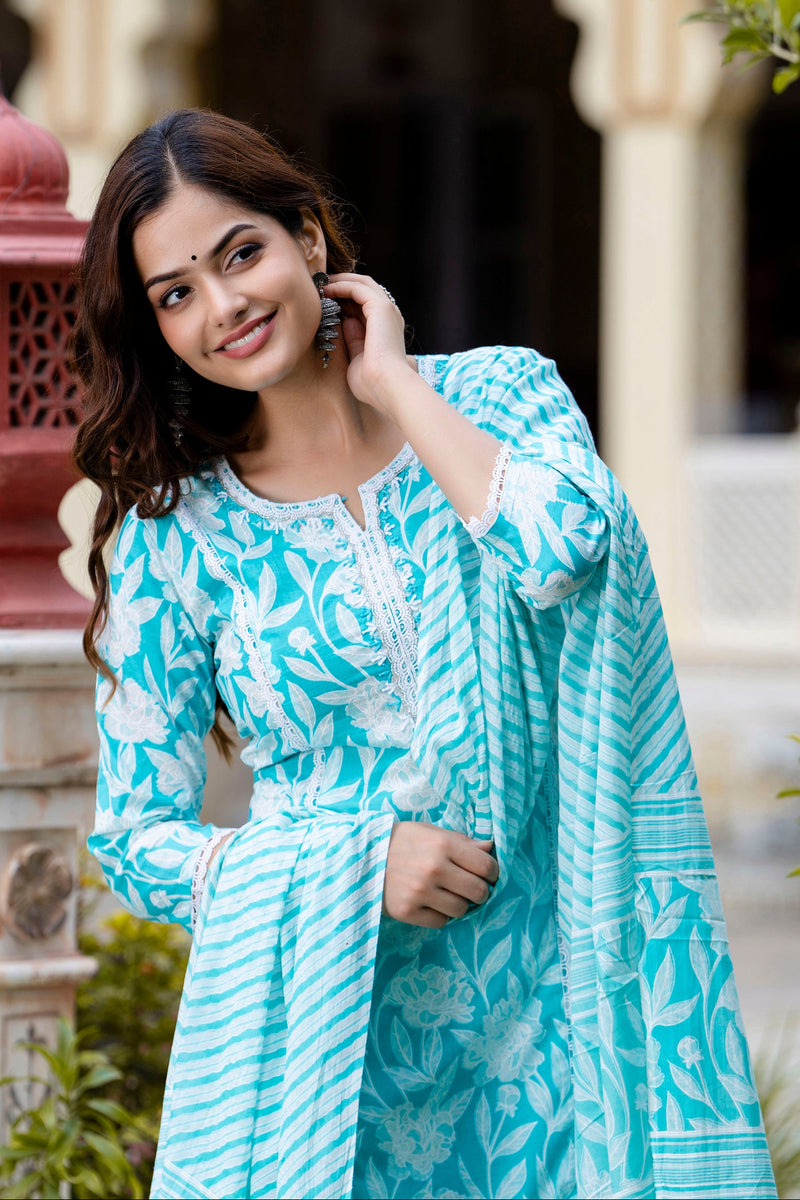 EthniFlair Floral Embroidered Aari Work Kurta with Pyjamas & Dupatta