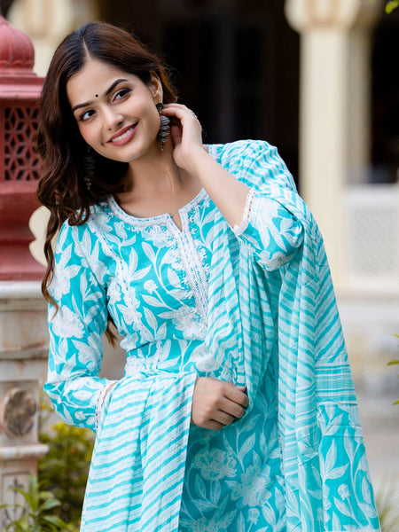 EthniFlair Floral Embroidered Aari Work Kurta with Pyjamas & Dupatta