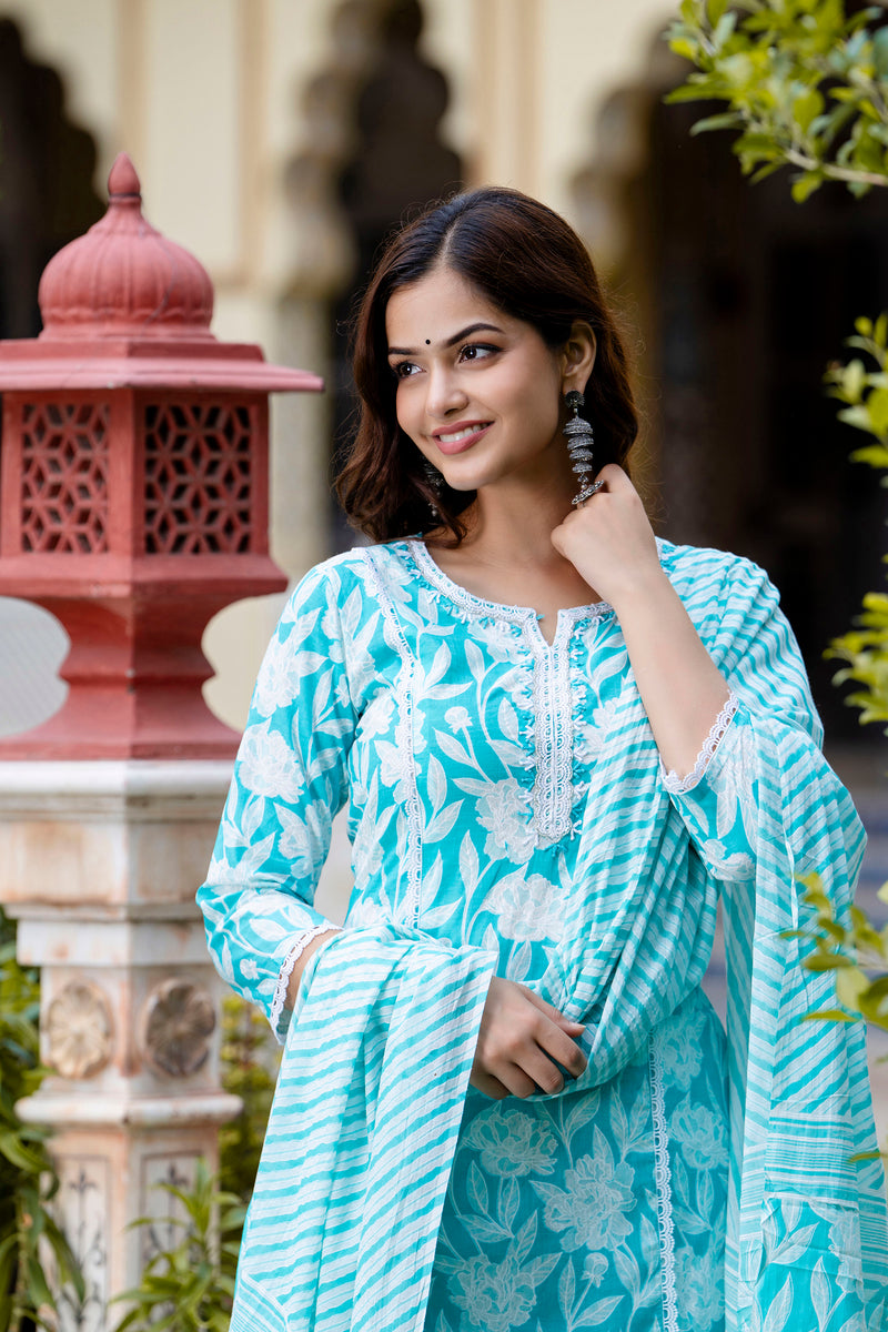EthniFlair Floral Embroidered Aari Work Kurta with Pyjamas & Dupatta