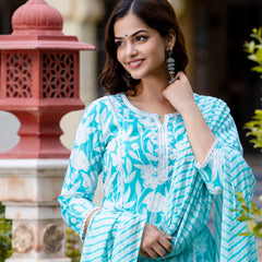 EthniFlair Floral Embroidered Aari Work Kurta with Pyjamas & Dupatta