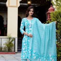 EthniFlair Floral Embroidered Aari Work Kurta with Pyjamas & Dupatta
