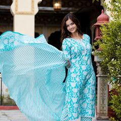 EthniFlair Floral Embroidered Aari Work Kurta with Pyjamas & Dupatta