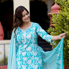 EthniFlair Floral Embroidered Aari Work Kurta with Pyjamas & Dupatta