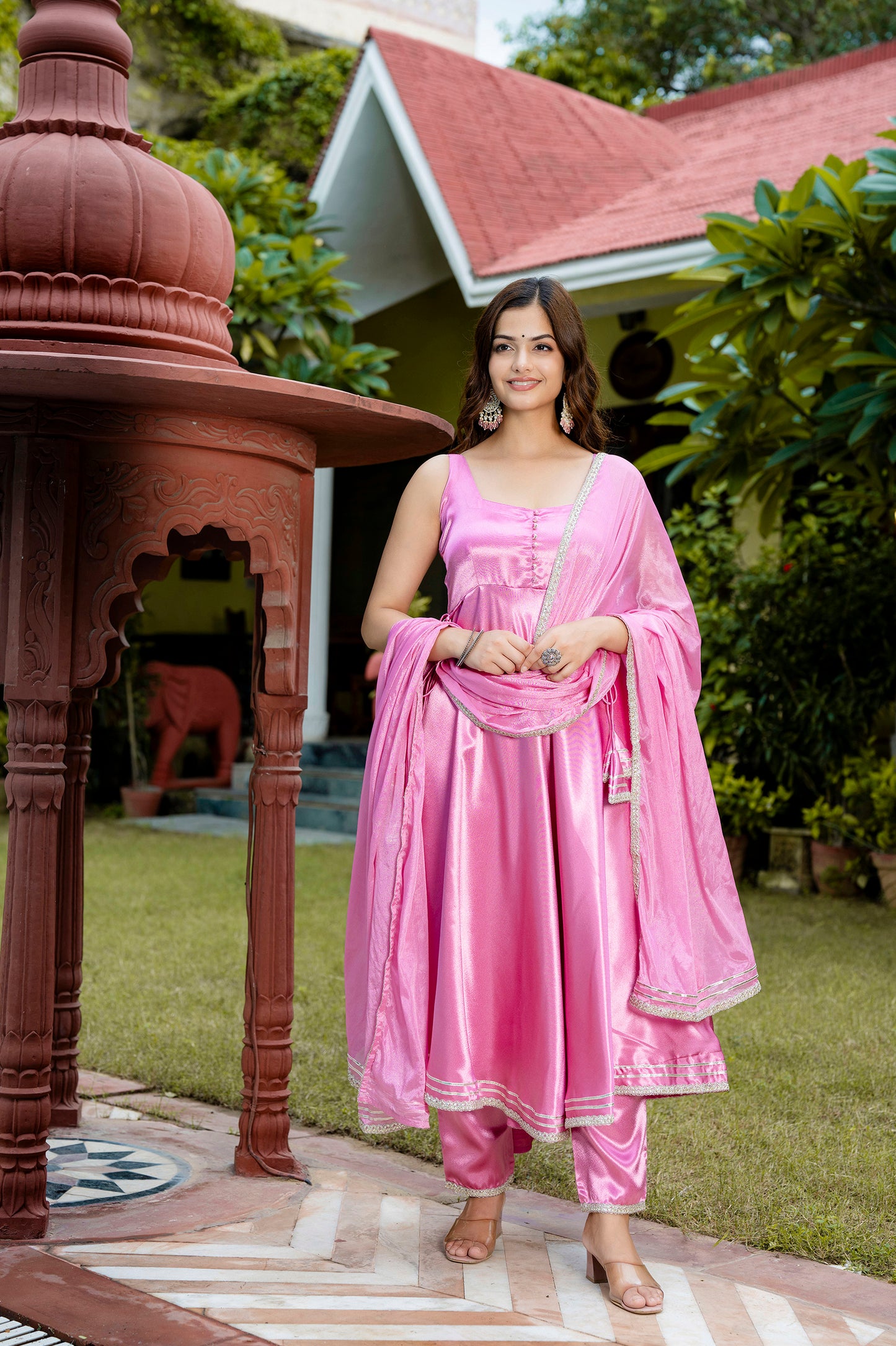 EthniFlair Women Empire Gotta Patti Kurta with Trousers & With Dupatta