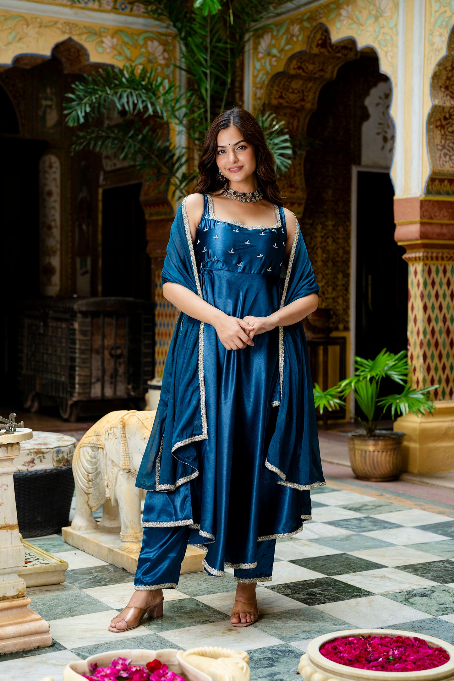 EthniFlair Women Embroidered Empire Gotta Patti Kurta with Trousers & With Dupatta