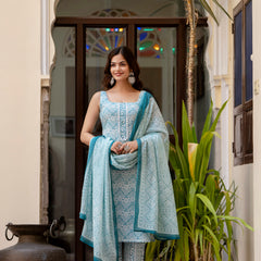 EthniFlair Printed Kurta with Trousers & Dupatta