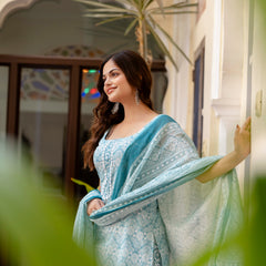 EthniFlair Printed Kurta with Trousers & Dupatta