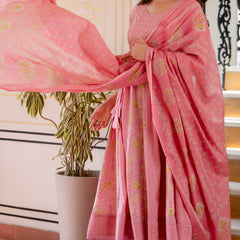 EthniFlair Floral Printed Panelled Aari Work Kurta with Trousers & Dupatta