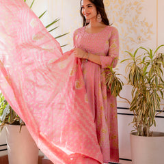 EthniFlair Floral Printed Panelled Aari Work Kurta with Trousers & Dupatta