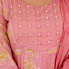 EthniFlair Floral Printed Panelled Aari Work Kurta with Trousers & Dupatta