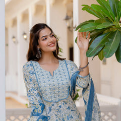 EthniFlair Floral Printed Aari Work Kurta with Palazzos & Dupatta