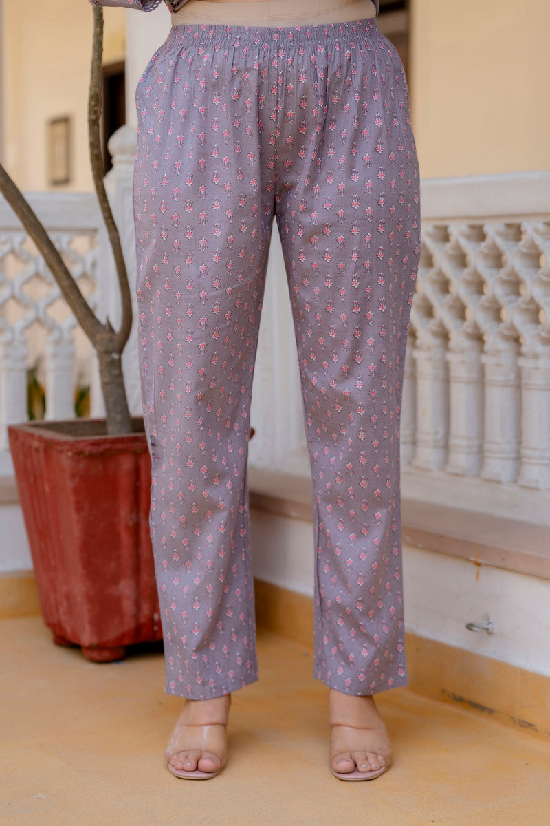 EthniFlair Floral Printed Panelled Thread Work Kurta with Trousers & Dupatta