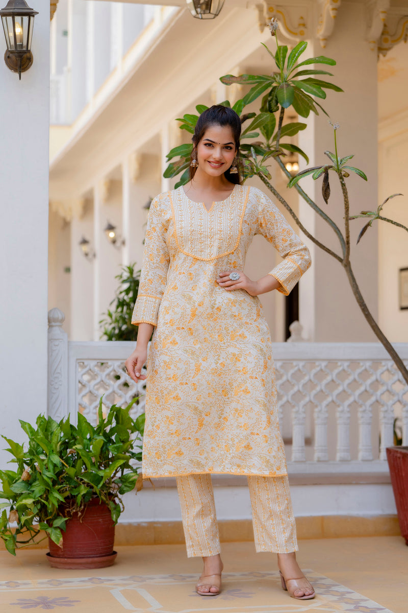 EthniFlair Floral Yoke Design Aari Work Kurta with Palazzos & Dupatta