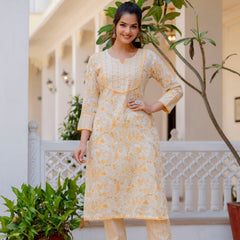 EthniFlair Floral Yoke Design Aari Work Kurta with Palazzos & Dupatta