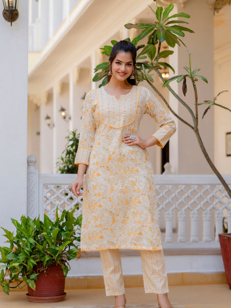 EthniFlair Floral Yoke Design Aari Work Kurta with Palazzos & Dupatta