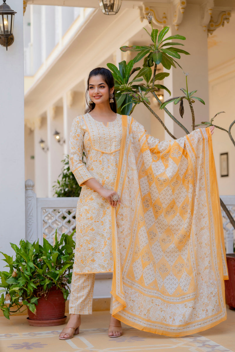 EthniFlair Floral Yoke Design Aari Work Kurta with Palazzos & Dupatta