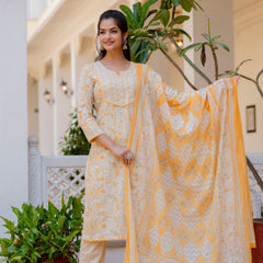 EthniFlair Floral Yoke Design Aari Work Kurta with Palazzos & Dupatta