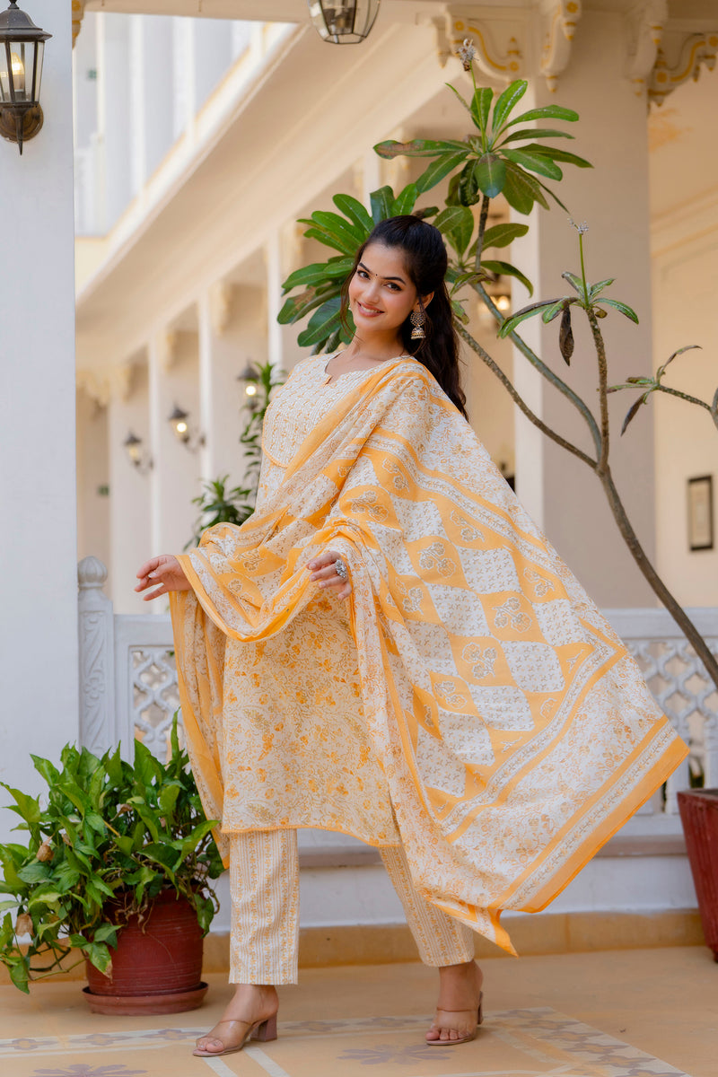 EthniFlair Floral Yoke Design Aari Work Kurta with Palazzos & Dupatta