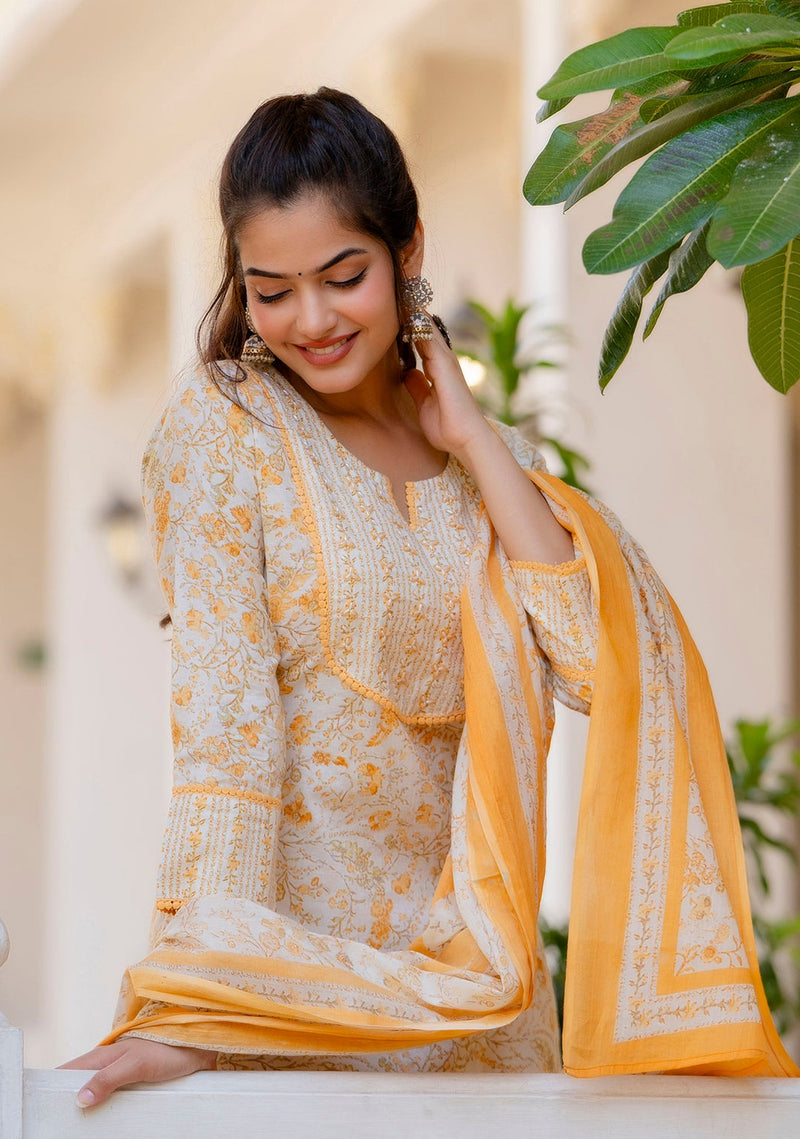 EthniFlair Floral Yoke Design Aari Work Kurta with Palazzos & Dupatta