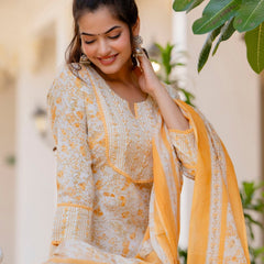 EthniFlair Floral Yoke Design Aari Work Kurta with Palazzos & Dupatta