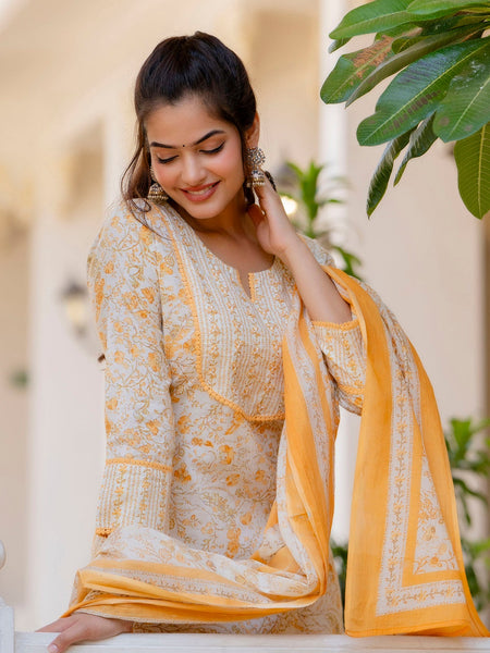 EthniFlair Floral Yoke Design Aari Work Kurta with Palazzos & Dupatta