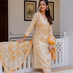 EthniFlair Floral Yoke Design Aari Work Kurta with Palazzos & Dupatta