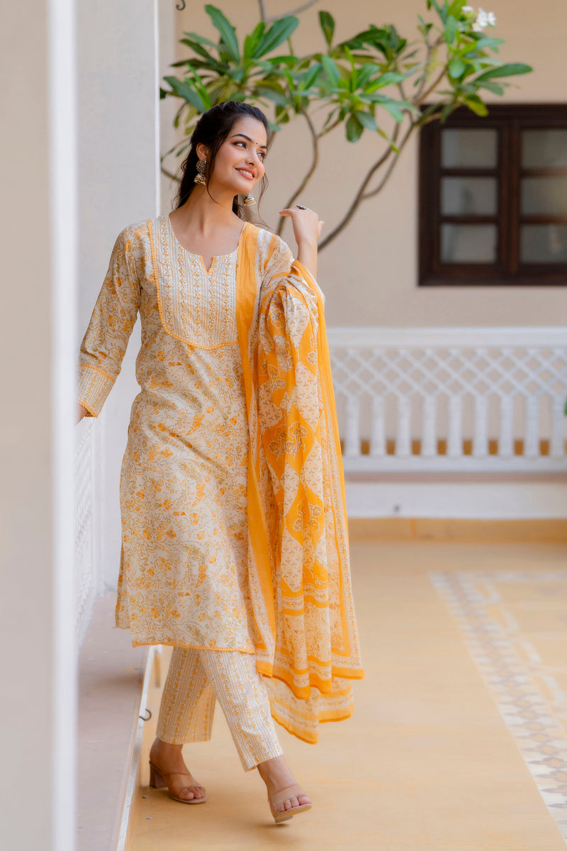 EthniFlair Floral Yoke Design Aari Work Kurta with Palazzos & Dupatta