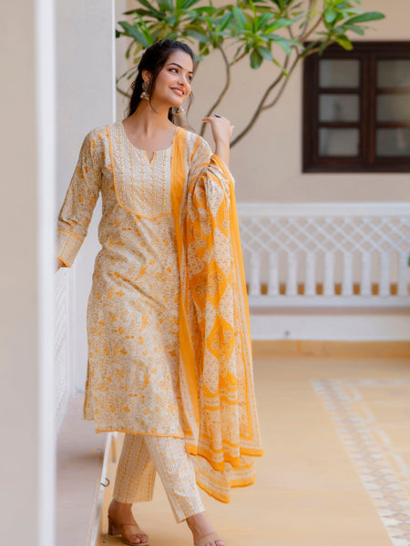 EthniFlair Floral Yoke Design Aari Work Kurta with Palazzos & Dupatta