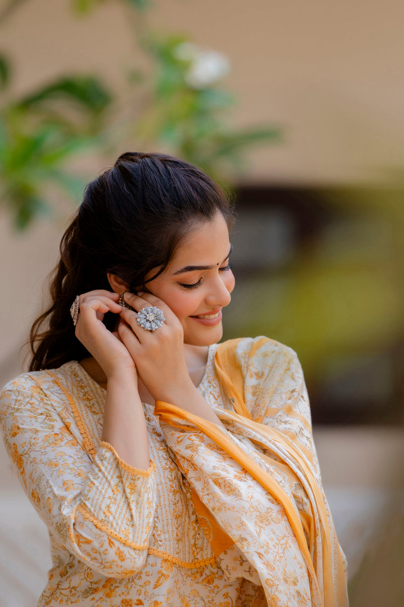 EthniFlair Floral Yoke Design Aari Work Kurta with Palazzos & Dupatta