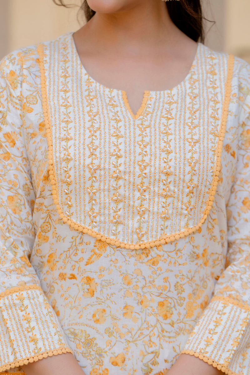 EthniFlair Floral Yoke Design Aari Work Kurta with Palazzos & Dupatta