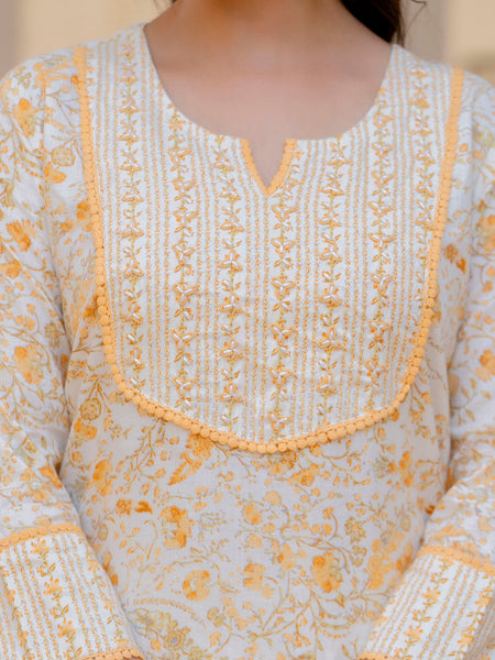EthniFlair Floral Yoke Design Aari Work Kurta with Palazzos & Dupatta