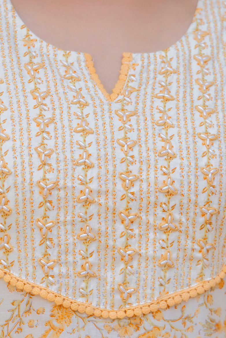 EthniFlair Floral Yoke Design Aari Work Kurta with Palazzos & Dupatta