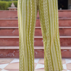 Cotton Sleeveless Yoke work Straight Kurta with Pants & Nazneen Dupatta